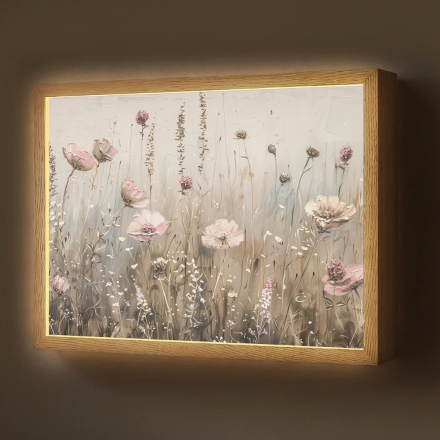 Bloemen - Roze - Modern - Beige Light Box met batterij (Wandlamp) middel -z3d_website