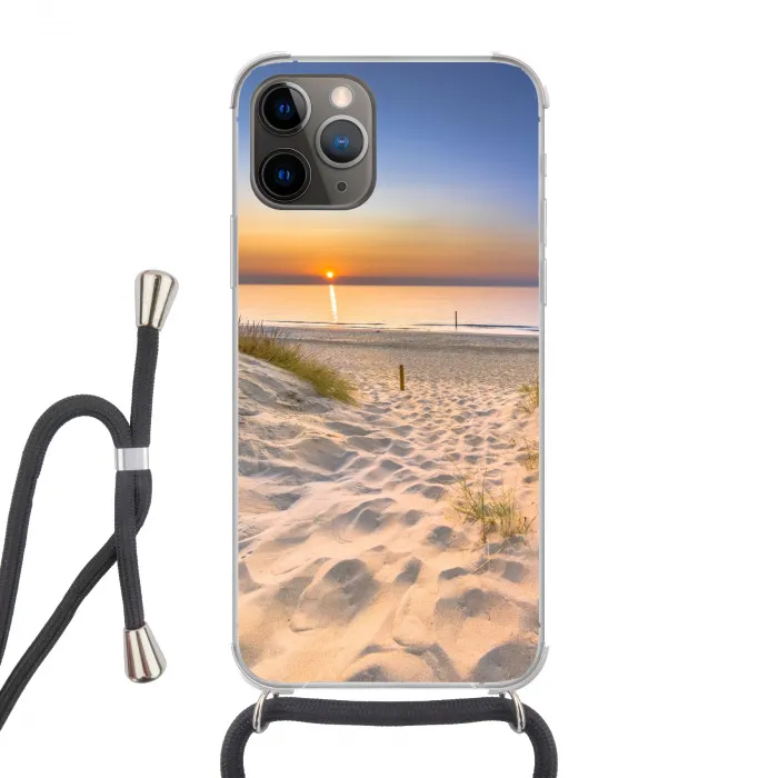 Duin - Zonsondergang - Horizon - Strand - Gras Hoesje iPhone 12 Pro met koord klein -3d