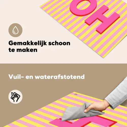 Tekst - Strepen - Roze Inductie beschemer met haakjes klein -ky-schoon-nl