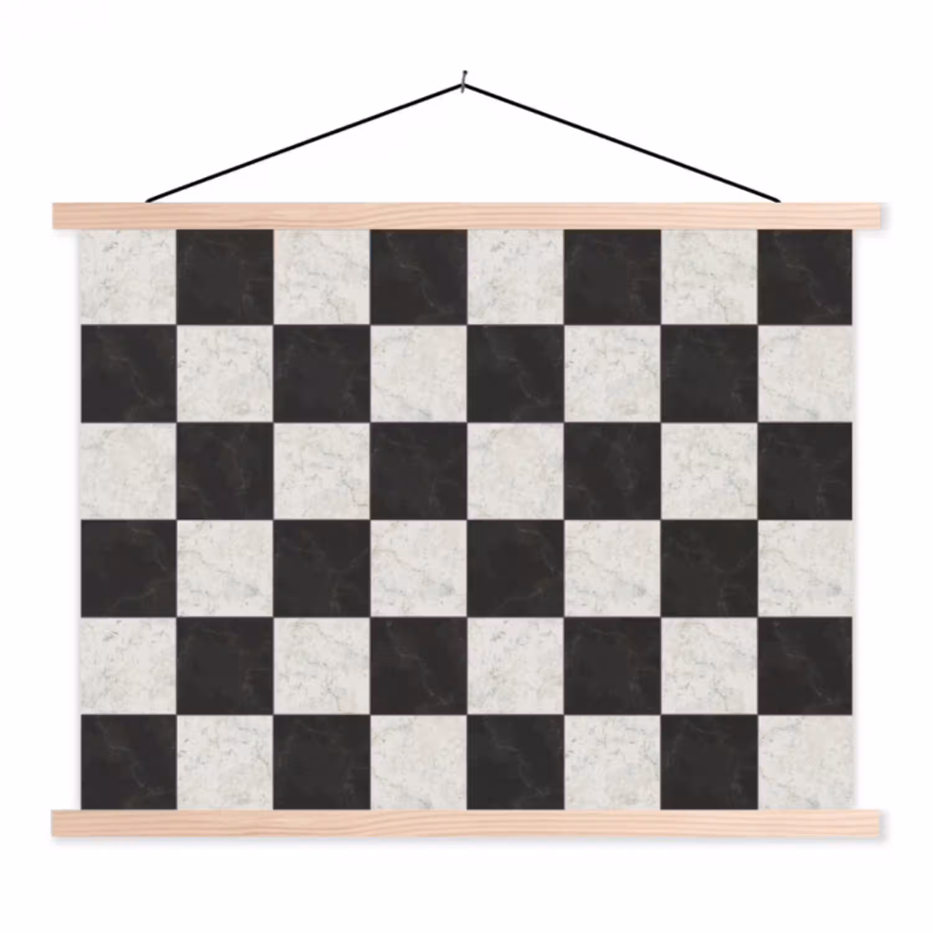 Dambord - Marmer - Zwart - Wit textielposter latten blank klein 122 -3d