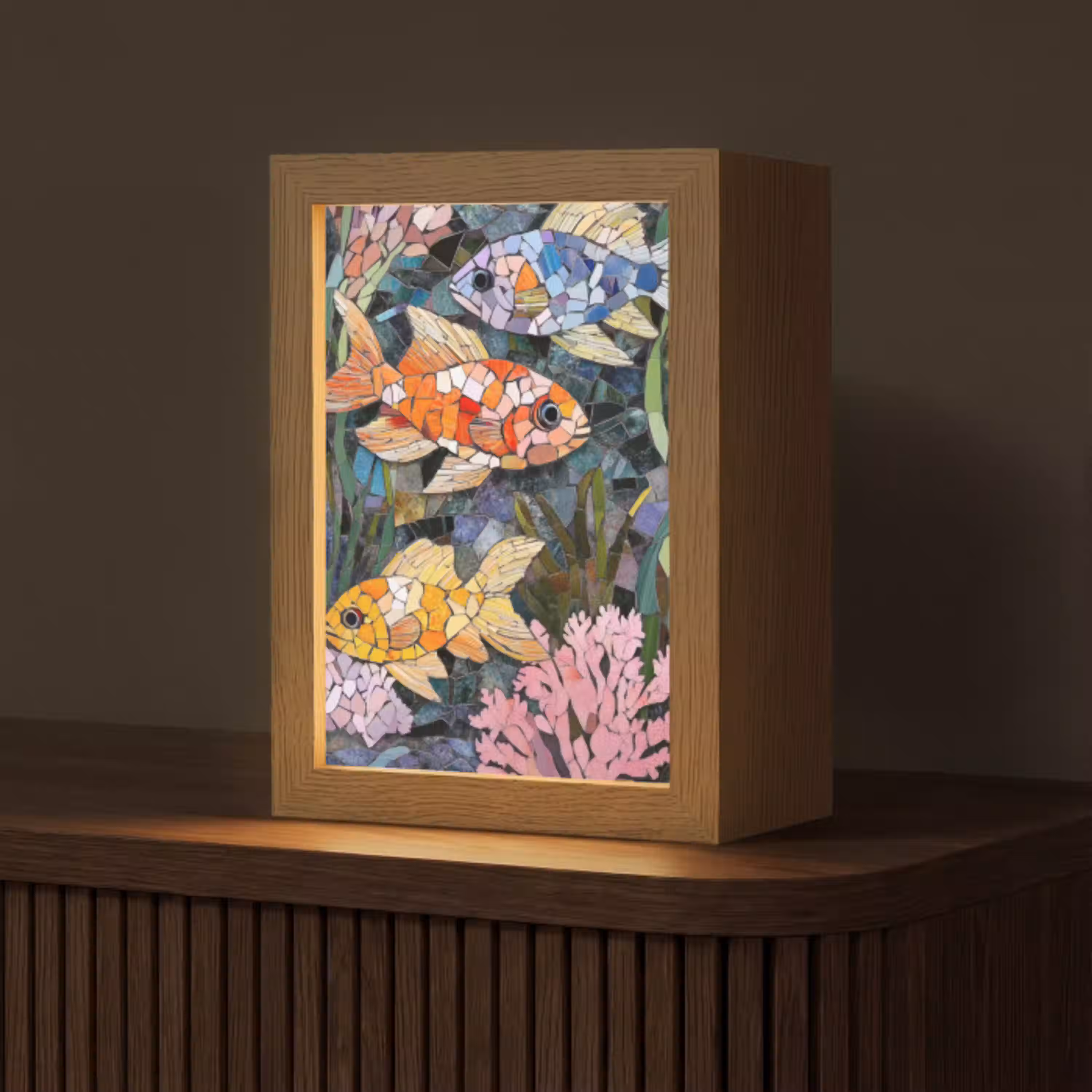 Vissen - Koraal - Zee - Mozaïek Light Box met kabel (Tafellamp) klein -z3d_website