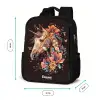 Eenhoorn en Bloemen op Zwarte Achtergrond Rugzak - Zwart middel -productfoto_formaten