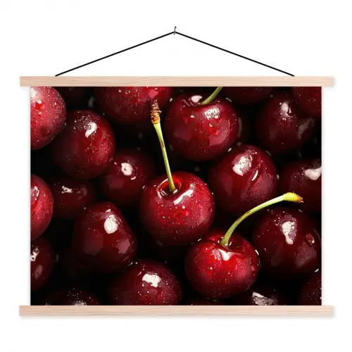 Rood - Fruit - Kersen textielposter latten blank klein -3d