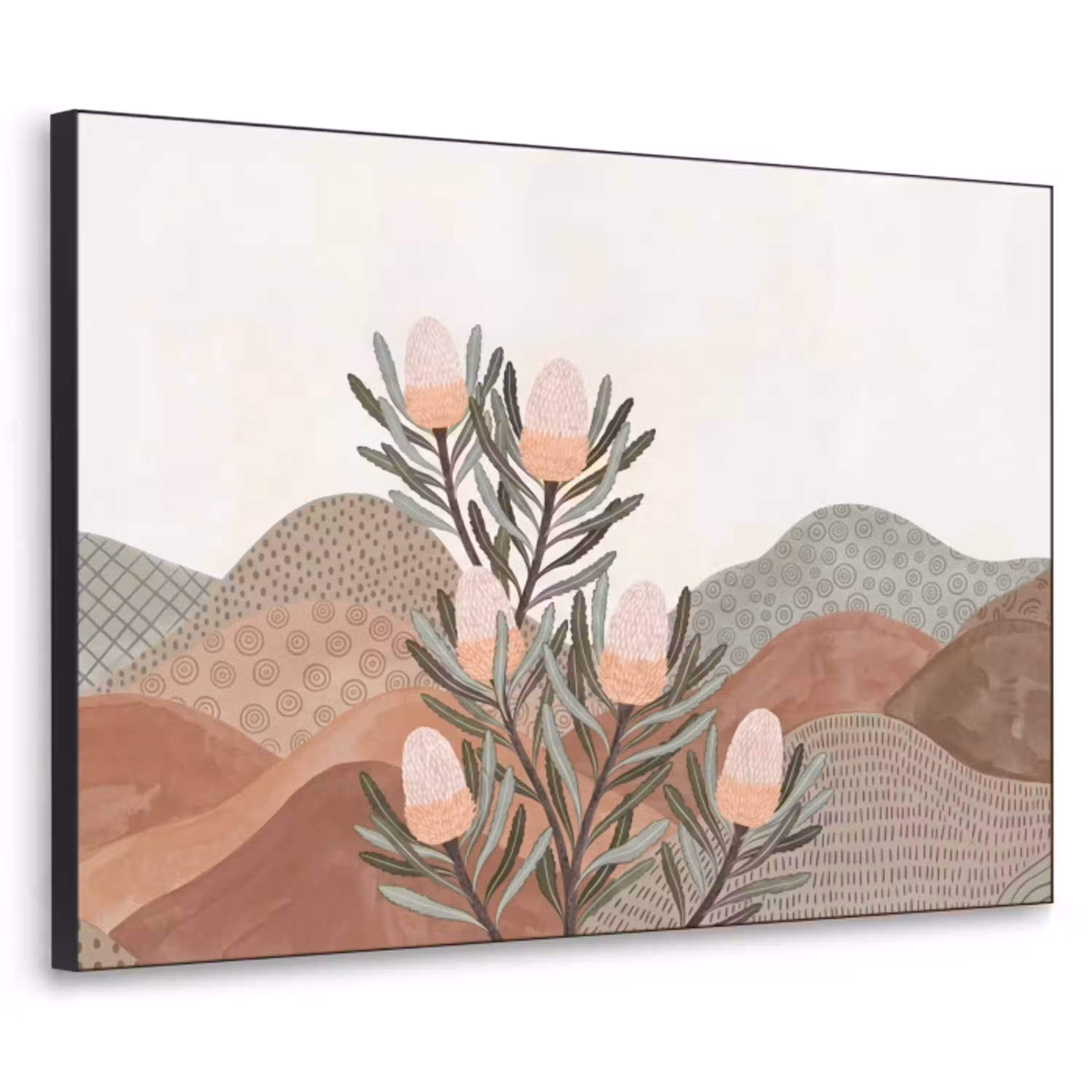 Modern - Heuvels - Terracotta Textielframe zwart klein -3d