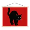 Kat - Zwart - Staart textielposter latten blank klein -3d