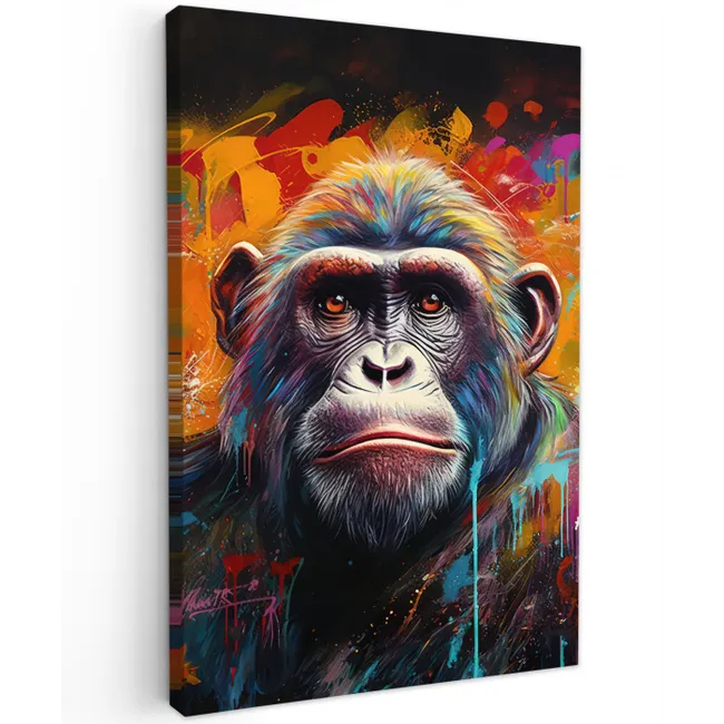 Aap - Gorilla - Graffiti - Dieren - Kleuren canvas 2cm klein -z3d