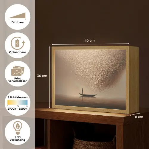 Bootje - Blaadjes - Goud - Water Light Box met batterij (Wandlamp) middel -USP_websiteoverzichtNL