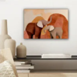 Olifanten - Oranje - Abstract canvas 2cm klein -sfeer6