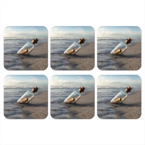 Glazenfles - Post - Zee - Zand onderzetter kurk middel -3d
