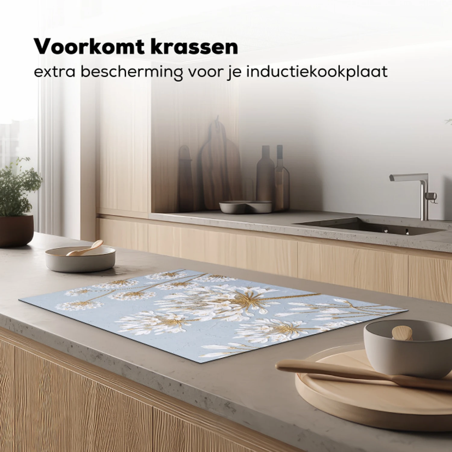 Illustratie - Bloemen - Blauw Inductie beschermer vinyl 3mm klein -sfeer1