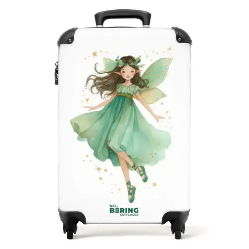 Elf met bruin haar en een groene jurk NBS - Handbagage koffer - Kinderen Unisex middel -productfoto_recht