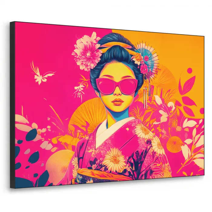 Vrouw - Zonnebril - Abstract - Oranje Textielframe zwart klein -3d
