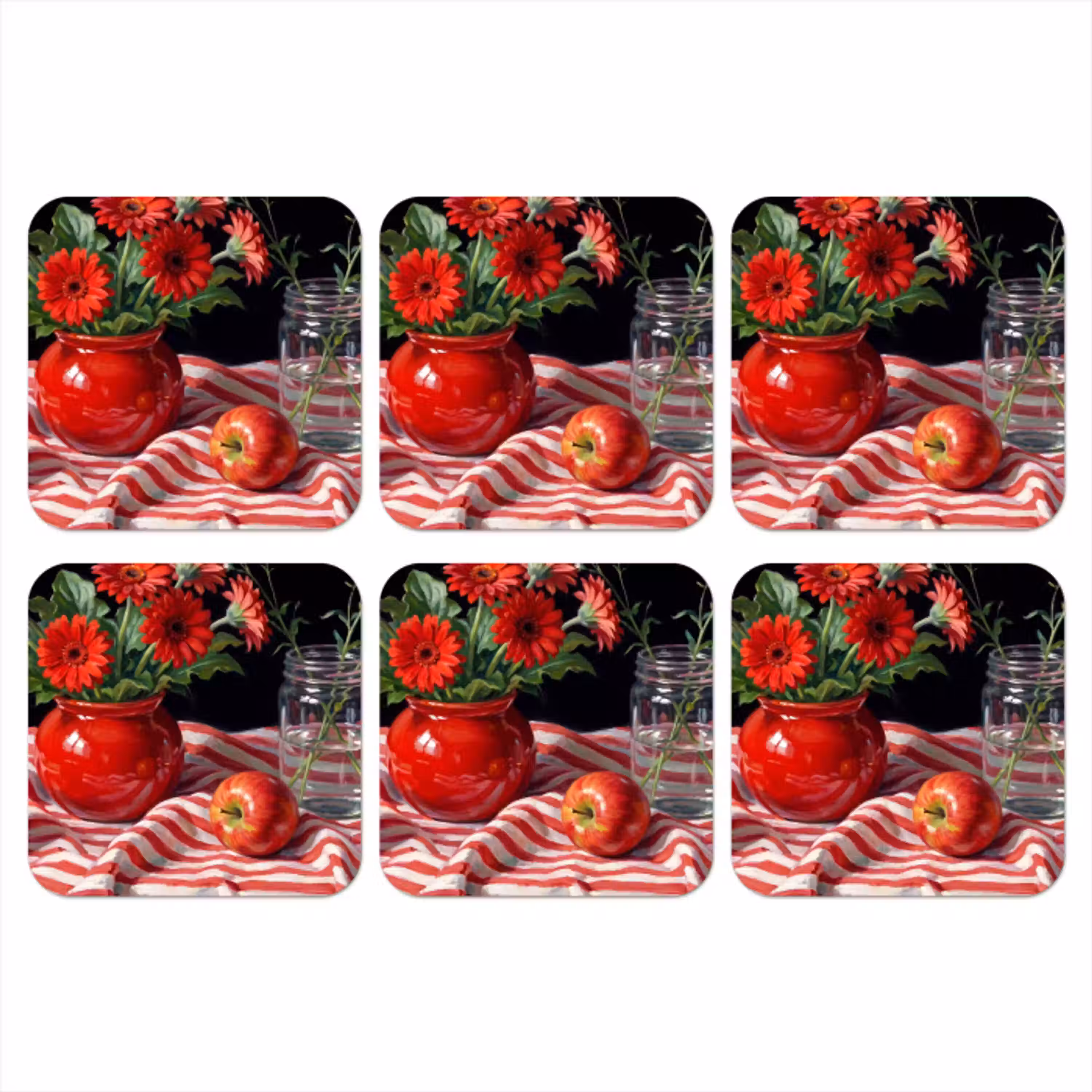 Rode bloemen - Vaas onderzetter kurk middel -3d