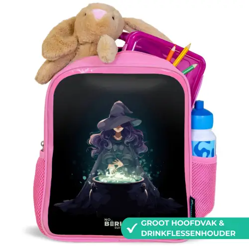 Heks - Ketel - Tover Kinderrugzak - Roze middel -inhoud_NL