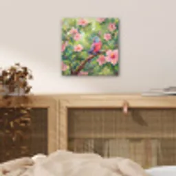 Papagaai - Hibiscusbloemen - Kleurrijk aluminium wit klein -sfeer3