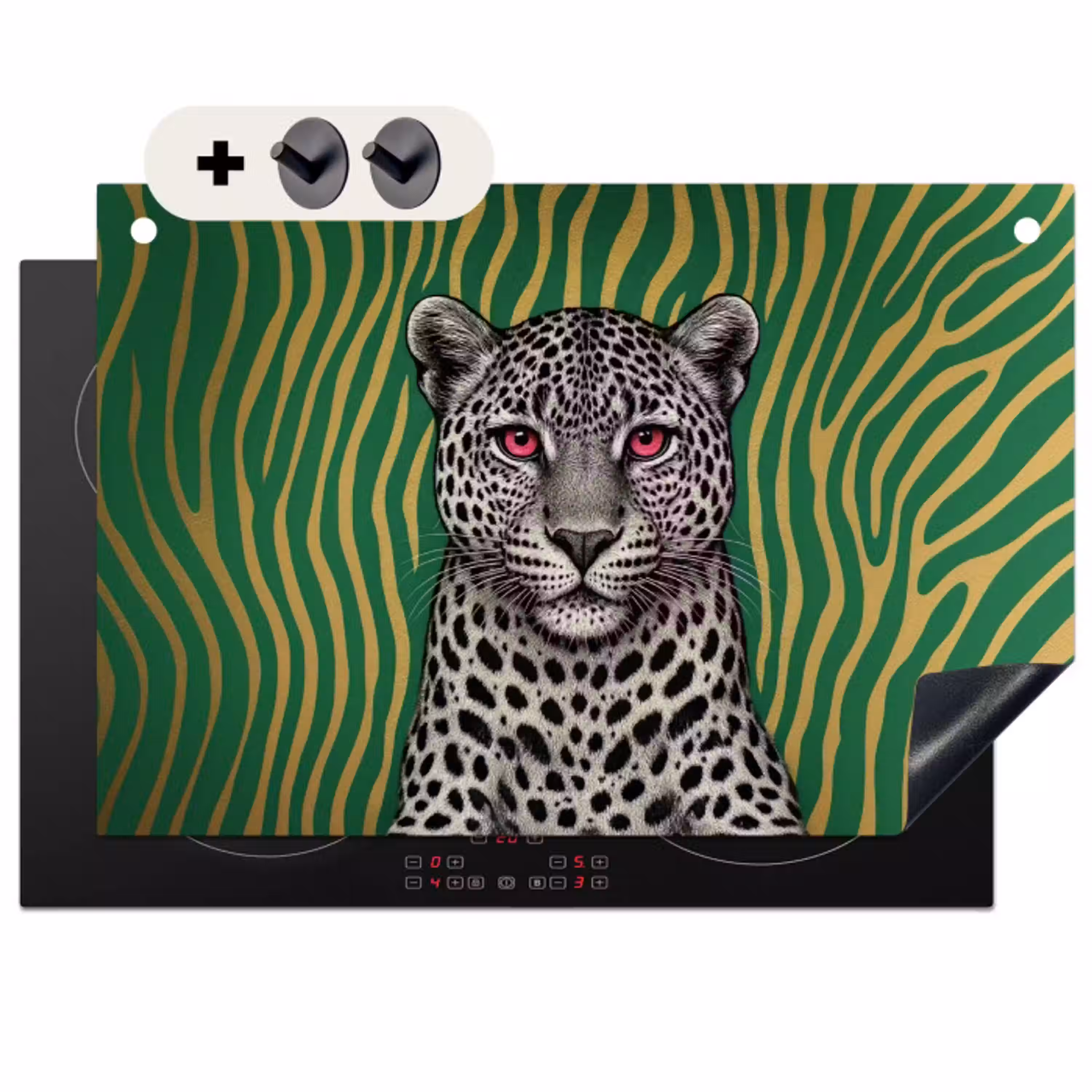 Panter - Zebrapatroon - Groen Inductie beschemer met haakjes klein -3d