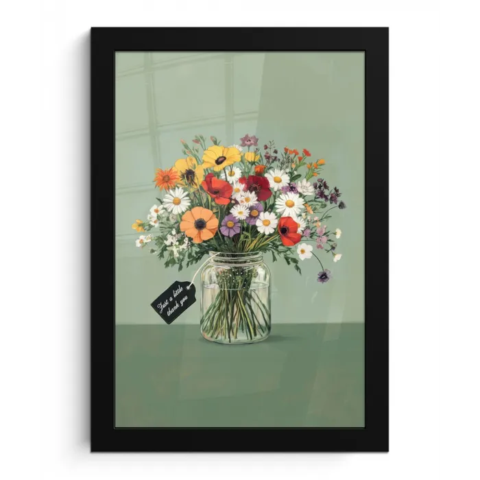 Bloemen - Vaas - Kaartje fotolijst zwart zonder passe partout klein -3d