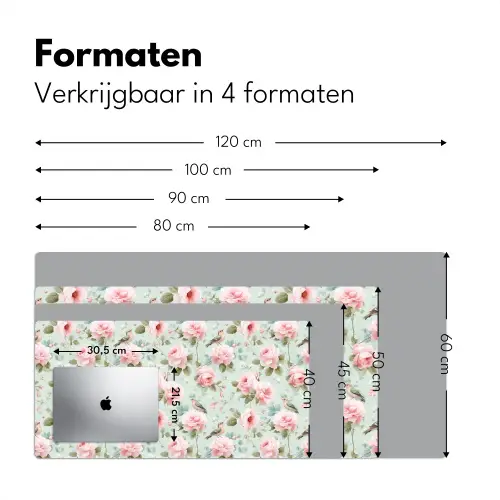 Rozen - Vogels - Pastel - Kleurrijk Muismat XXL klein 681 -sfeer5