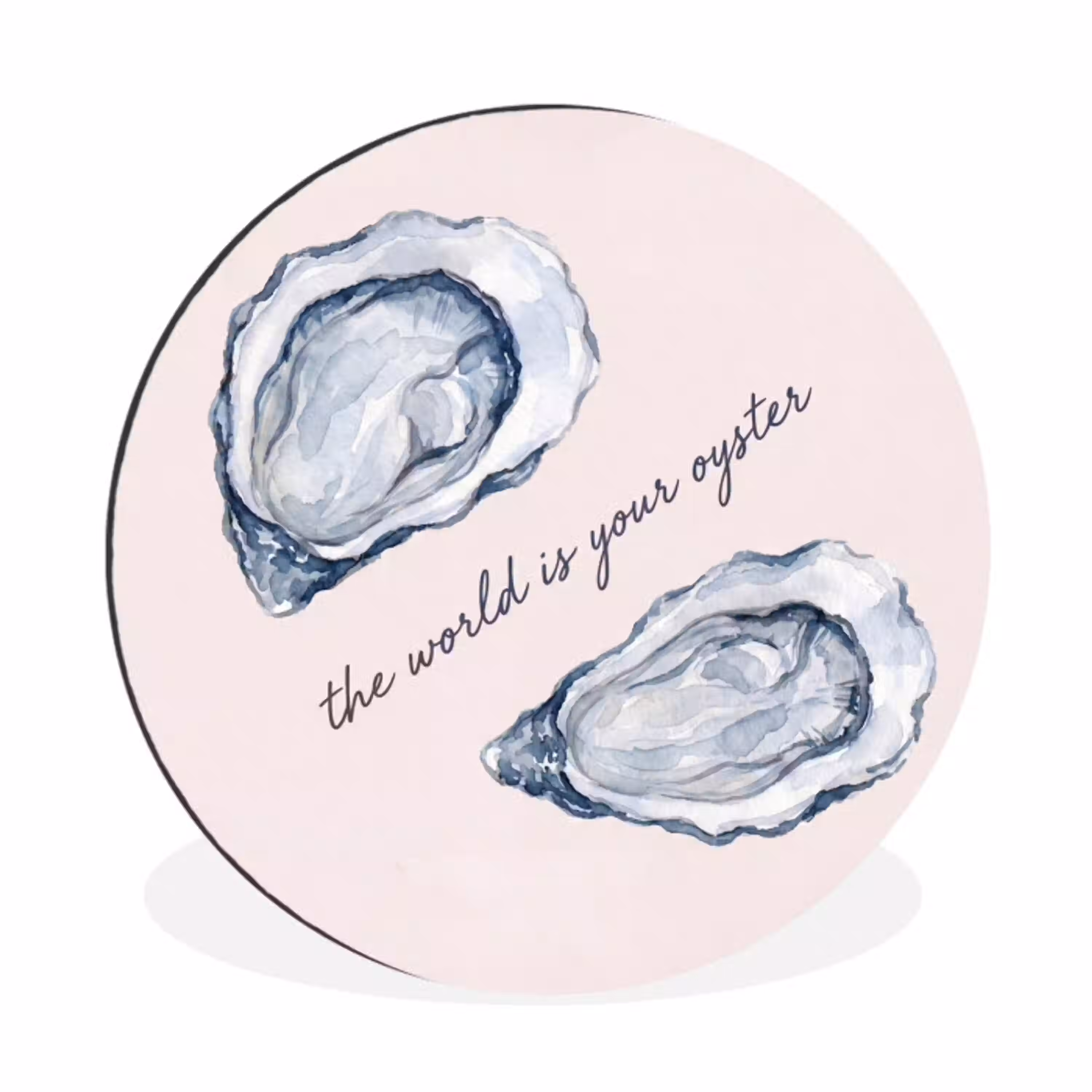 Zeeleven - Oester - Aquarel - Minimalistisch - Blauw Wandcirkel aluminium klein -3d