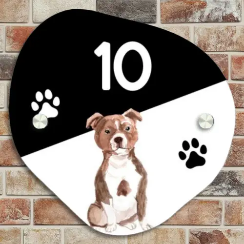 Zwart wit - Huisdier - Staffordshire bullterriër Naambord Organisch middel -sfeer10