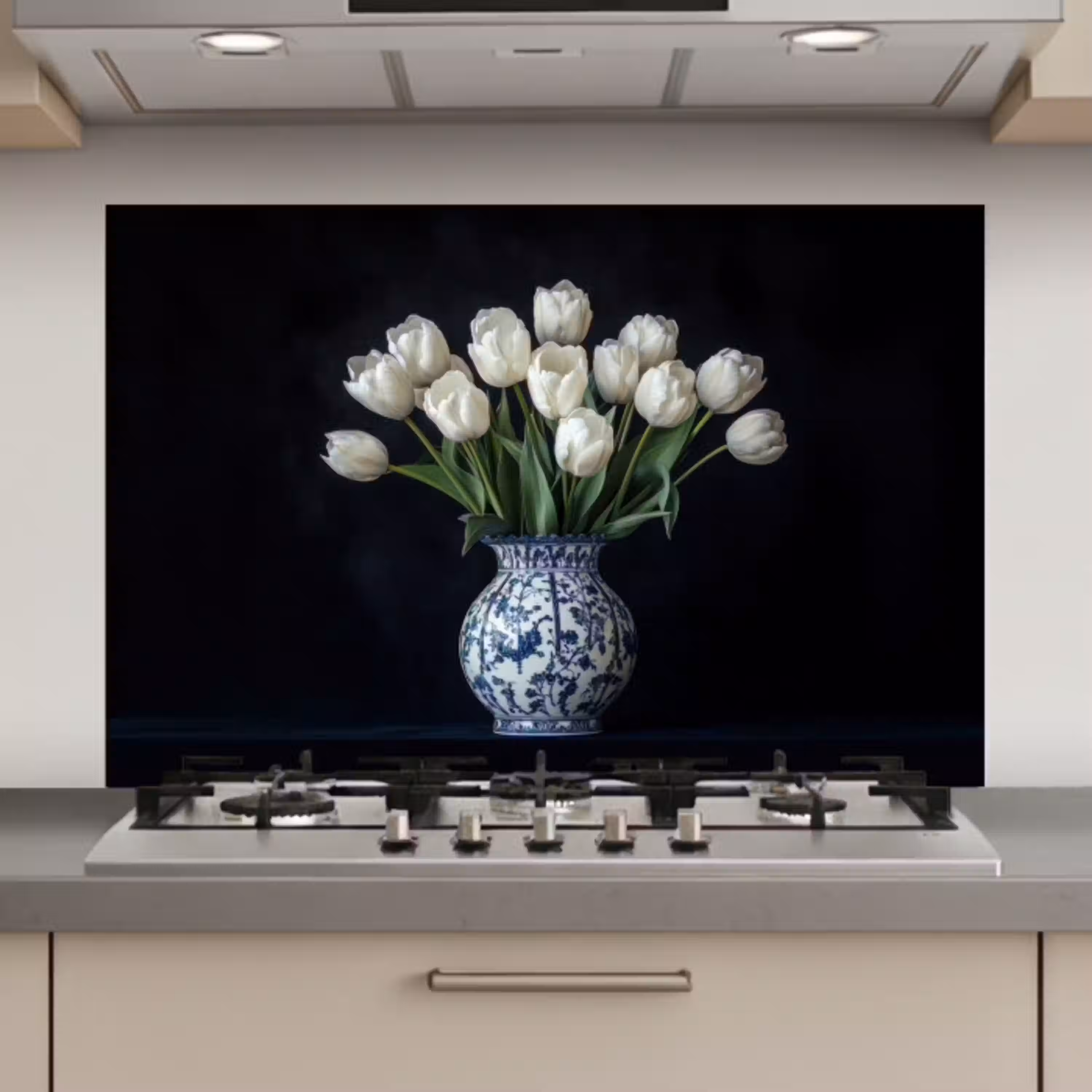 Wit - Bloemen - Tulpen - Vaas keuken achterwand spatscherm klein -3d_website