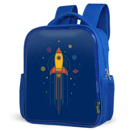 Raket - Blauw - Sterren Kinderrugzak - Blauw middel -schuin
