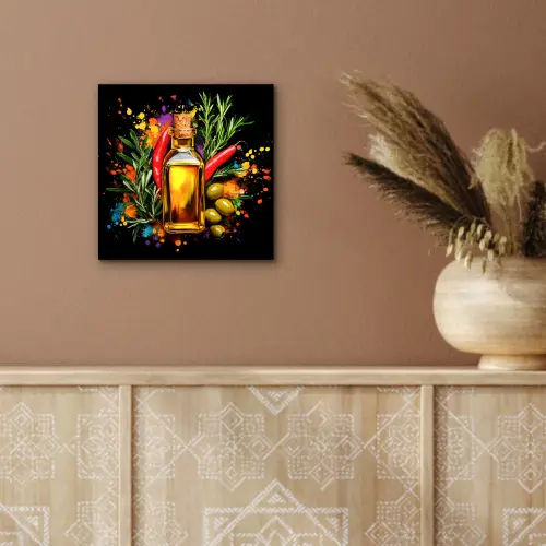 Olijfolie - Graffiti - Peper - Olijven - Modern aluminium wit klein -sfeer4