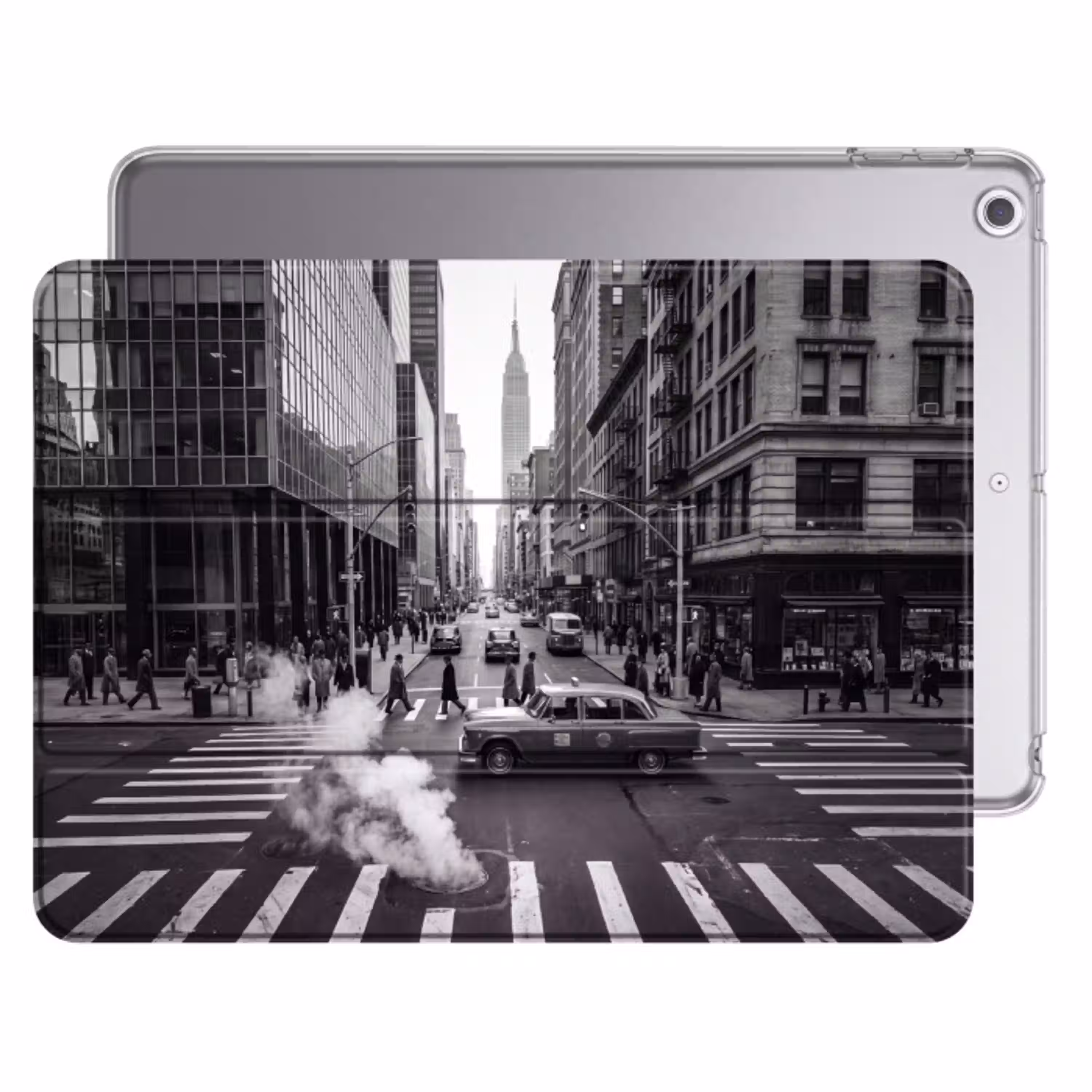 Stad - Straat - Gebouwen - Verkeer - Zwart-wit Apple iPad 2017 middel -threedimensional_3d_global