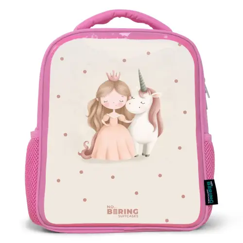Prinses en een eenhoorn in pastel kleuren Kinderrugzak - Roze middel -3d