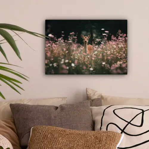 Hert - Wilde bloemen - Bos canvas 2cm klein -sfeer1