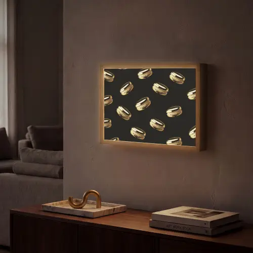 Macarons - Patroon - Goud - Zwart Light Box met batterij (Wandlamp) middel -sfeer1