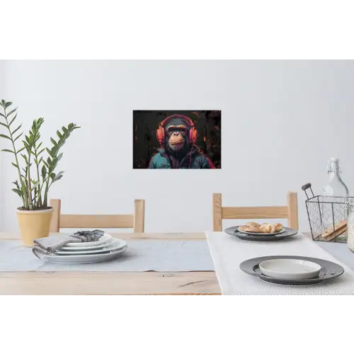 Graffiti - Chimpansee - Koptelefoon - Aap Muursticker klein -eettafel