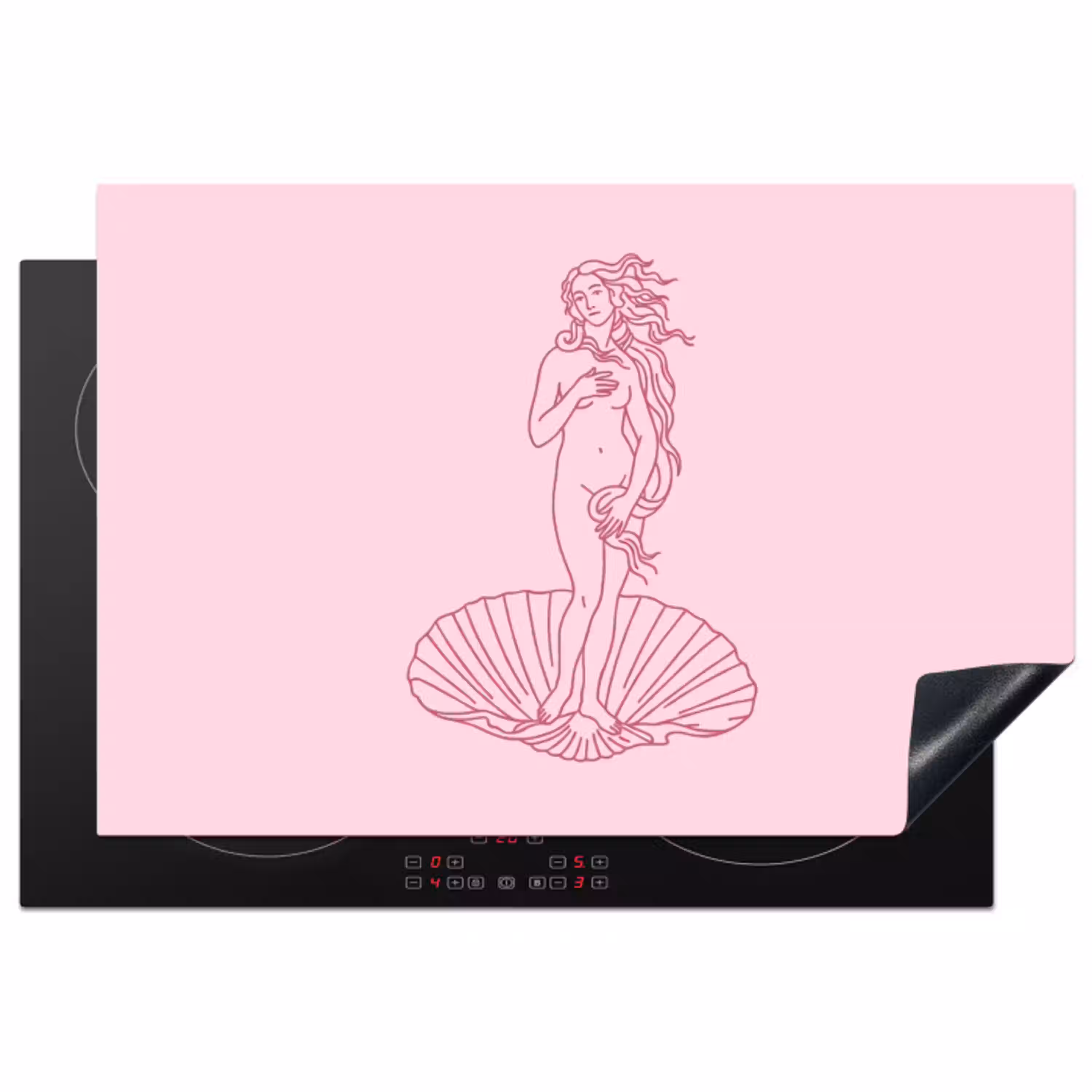 Vrouw - Schelp - Kunst - Lijntekening - Roze Inductie beschermer vinyl 3mm klein -3d