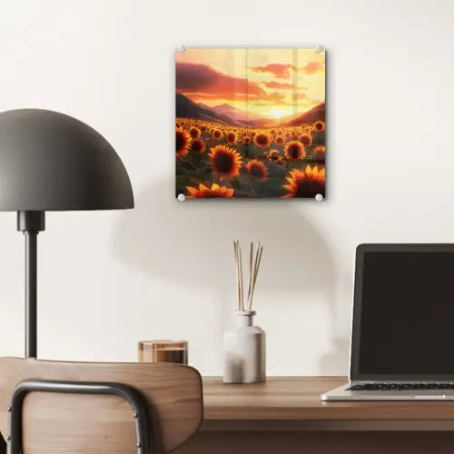 Zonnebloemen - Zonsondergang - Landschap plexiglas 5mm klein -sfeer6