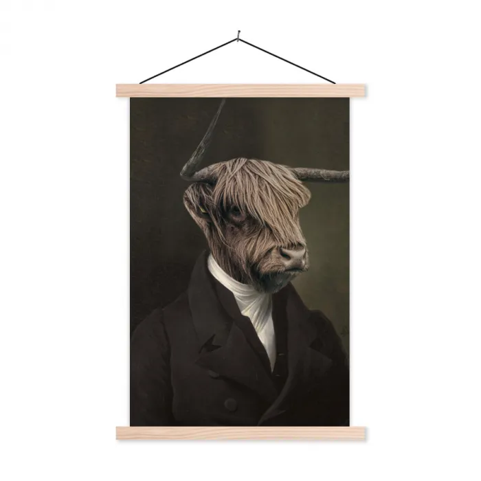 Oude Meesters - Schotse Hooglander - Dieren textielposter latten blank klein -3d