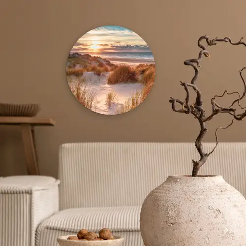Duin - Planten - Zonsondergang - Strand - Zee Wandcirkel kunststof plaat 5mm dik klein -sfeer1