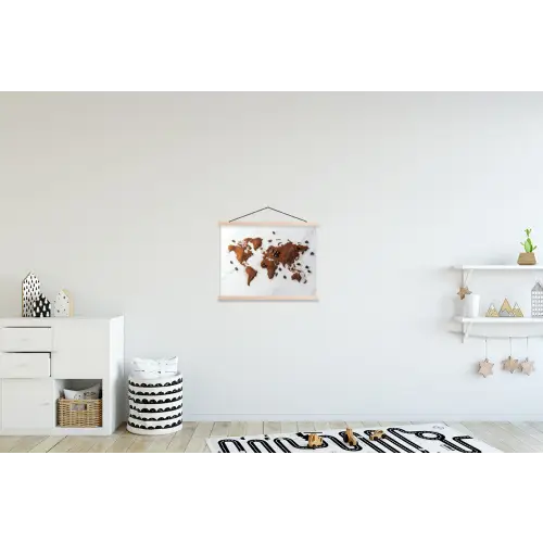 Wereldkaart - Koffie - Marmer textielposter latten blank klein -kinderkamer