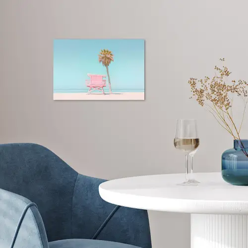 Palmboom - Strandhuis - Roze poster papier klein -sfeer3