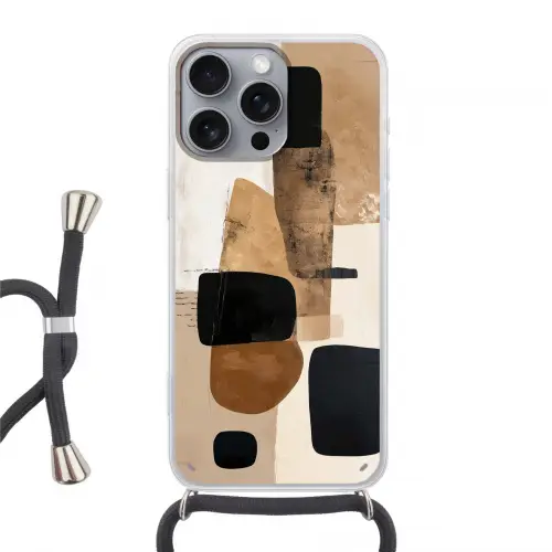Vlakken - Abstract - Zwart - Strepen Hoesje iPhone 16 Pro Max met koord klein -3d