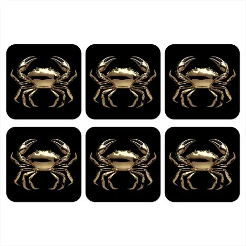 Goud - Krab - Dieren - Zwart onderzetter kurk middel -3d