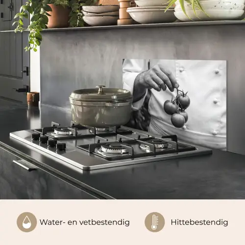 Tomaten - Chef - Zwart - Wit keuken achterwand spatscherm klein -usp_NL