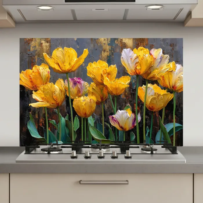 Tulpen - Geel - Penseelstreken - Abstract keuken achterwand spatscherm klein -3d_website