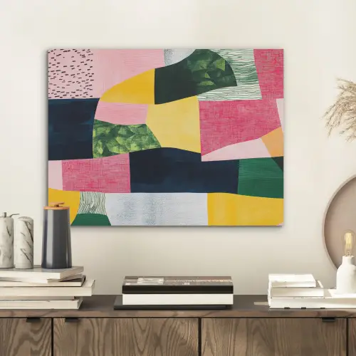 Abstract - Roze - Lappen - Vormen - Geel PET vilt klein -sfeer1
