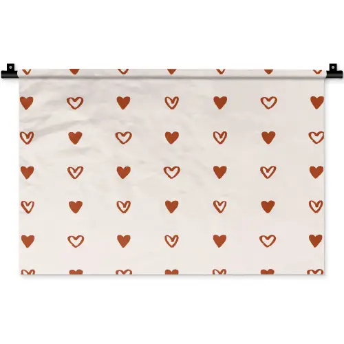 Crème - Rood - Hartjes - Patroon Wandkleed katoen klein 269 -zz3d
