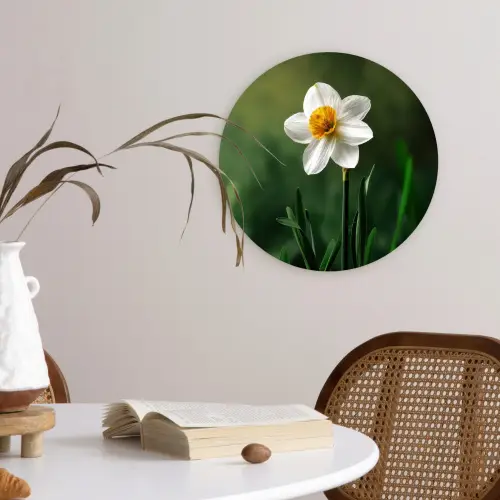 Narcis - Bloem - Wit - Grassprieten Wandcirkel kunststof plaat 5mm dik klein -sfeer4