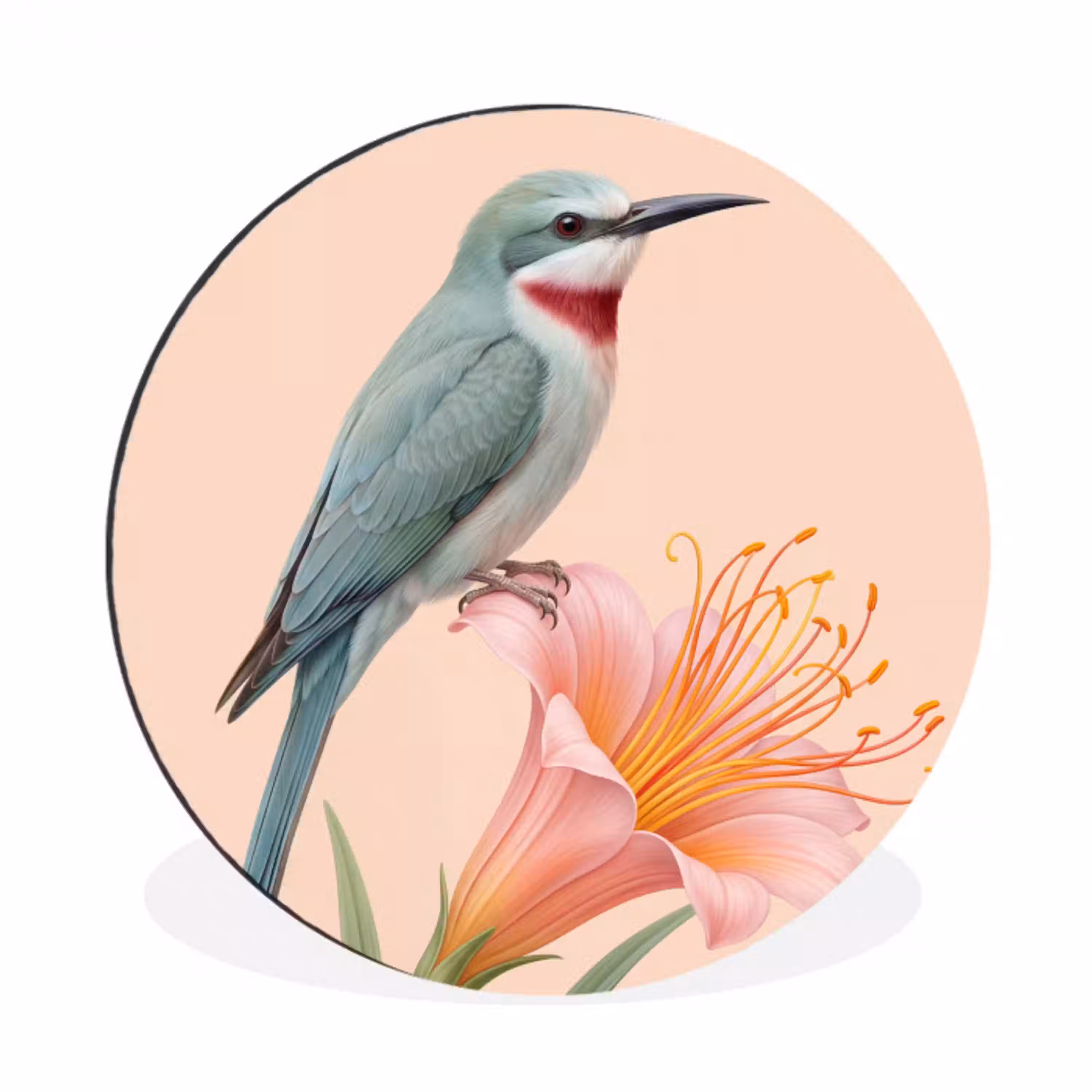 Vogel - Bloem - Natuur - Roze Wandcirkel aluminium klein -3d
