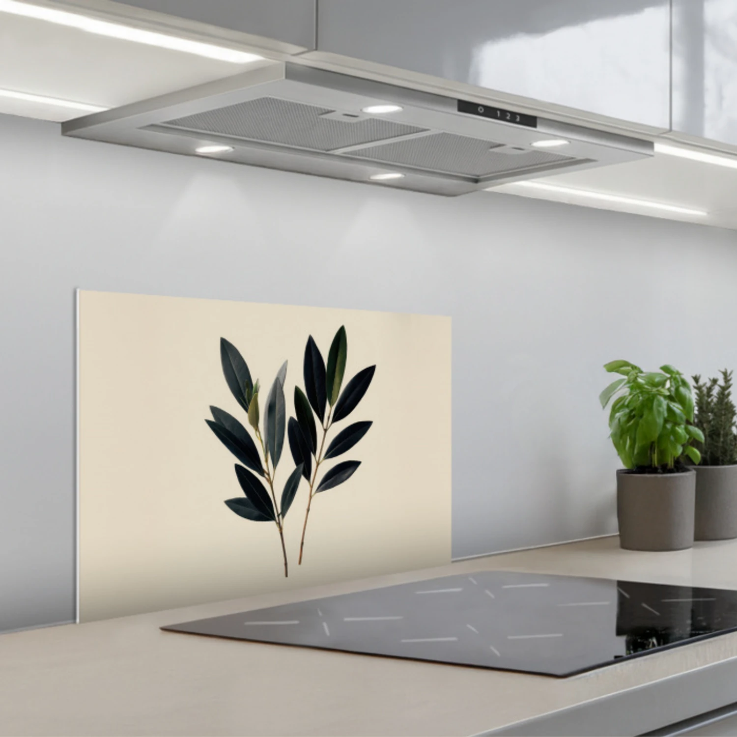 Ovaalvormige bladeren - Diep groen - Symmetrisch keuken achterwand spatscherm klein -3d_schuin