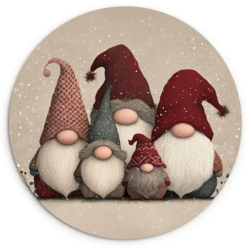 Kabouters - Kerst - Sneeuw - Puntmutsen Wandcirkel kunststof plaat 5mm dik klein -3d