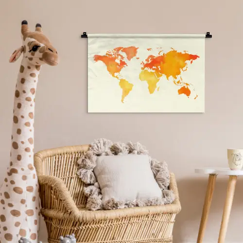 Wereldkaart - Oranje - Kleurrijk Wandkleed katoen klein -wsfeer5_kind