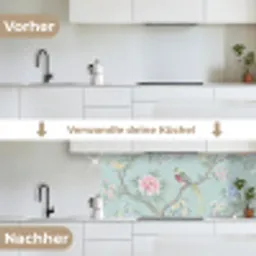 Vogel - Bloemen - Kleurrijk keuken achterwand 2 middel -voor-na_DE